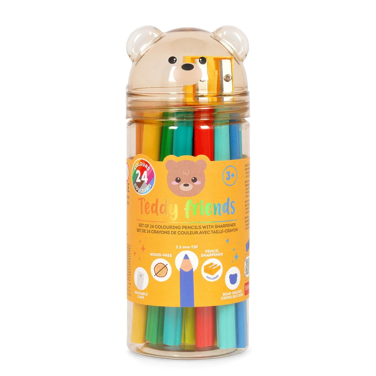 Set mit 24 Buntstiften mit Anspitzer - Teddy Friends
