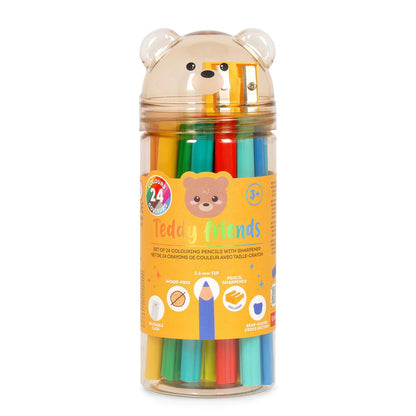 Set mit 24 Buntstiften mit Anspitzer - Teddy Friends