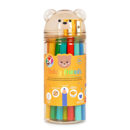 Set mit 24 Buntstiften mit Anspitzer - Teddy Friends