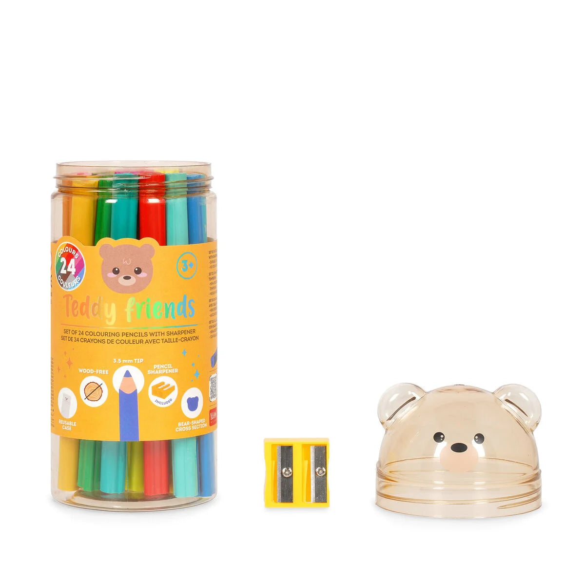 Set mit 24 Buntstiften mit Anspitzer - Teddy Friends